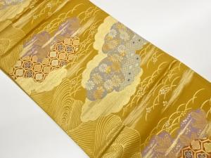 雲に菊唐草・草花・古典柄模様織出し袋帯